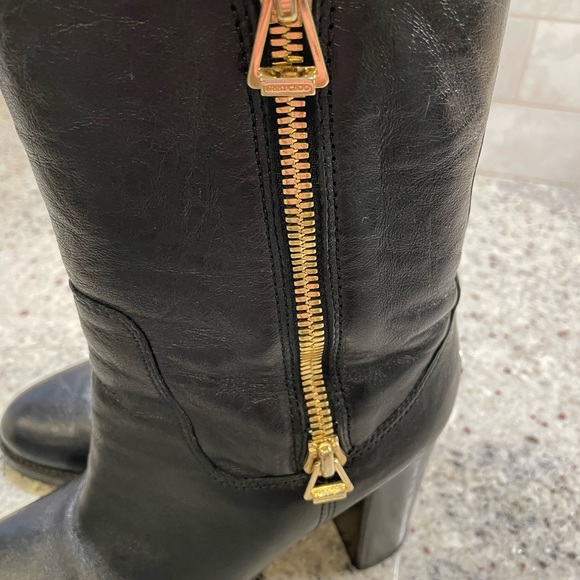 Jimmy Choo 4” heel biker mid calf boots size 38 (8) black gold zipper - Picture 6 of 12